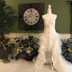 White Wedding gown high low with lace up corset back